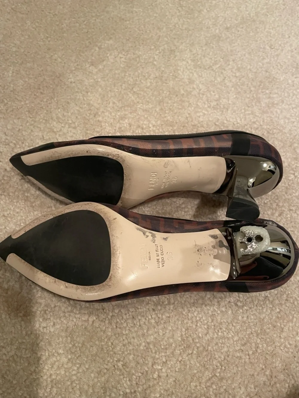 Fendi Brown & Black Monogram Pointed-Toe Flats - Picture 7 of 11